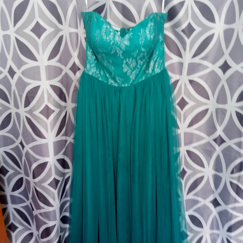Green/teal belsoie strapless prom dress size n10
